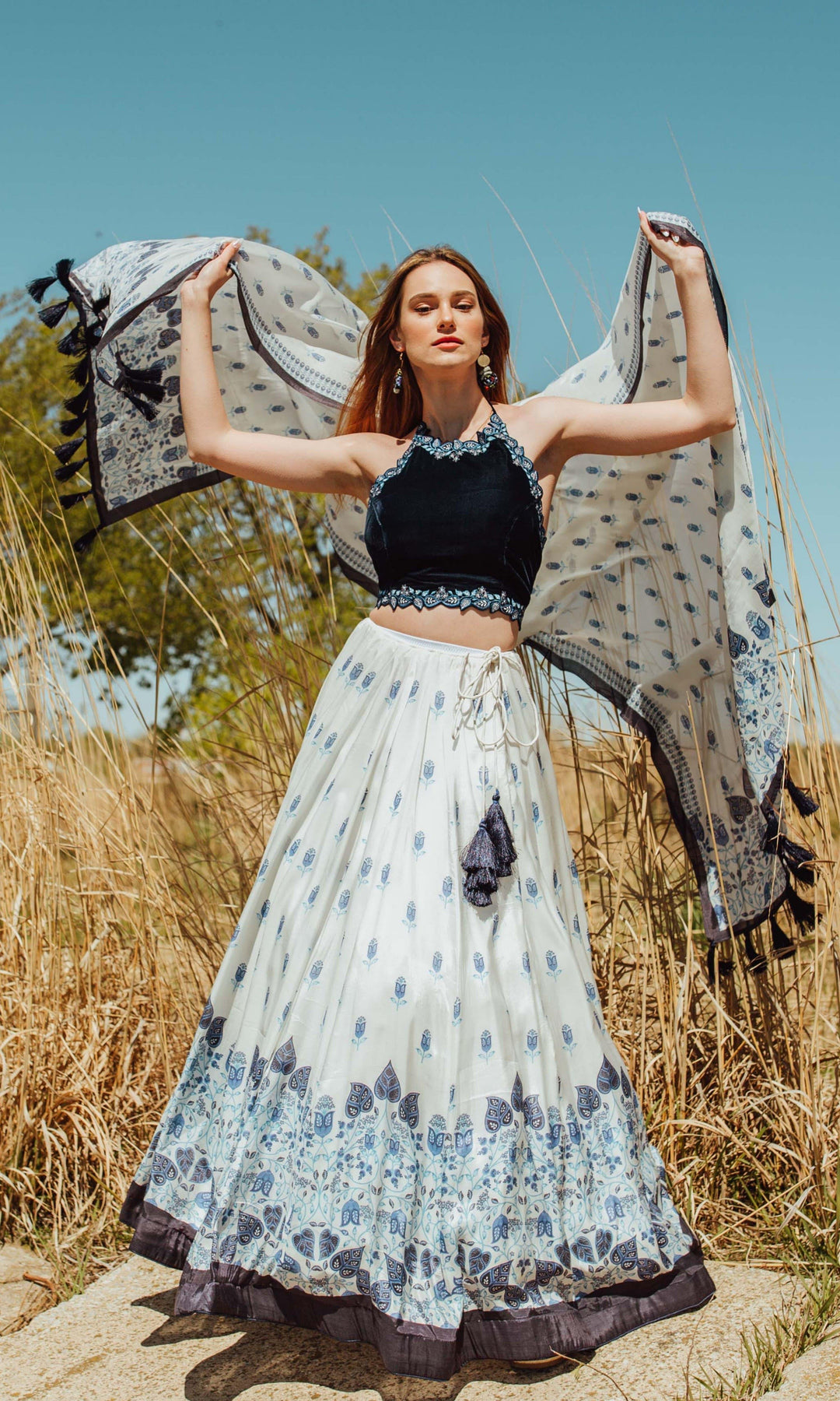 Lehenga with Cutwork Resham Embroidery Blouse-Raas USA