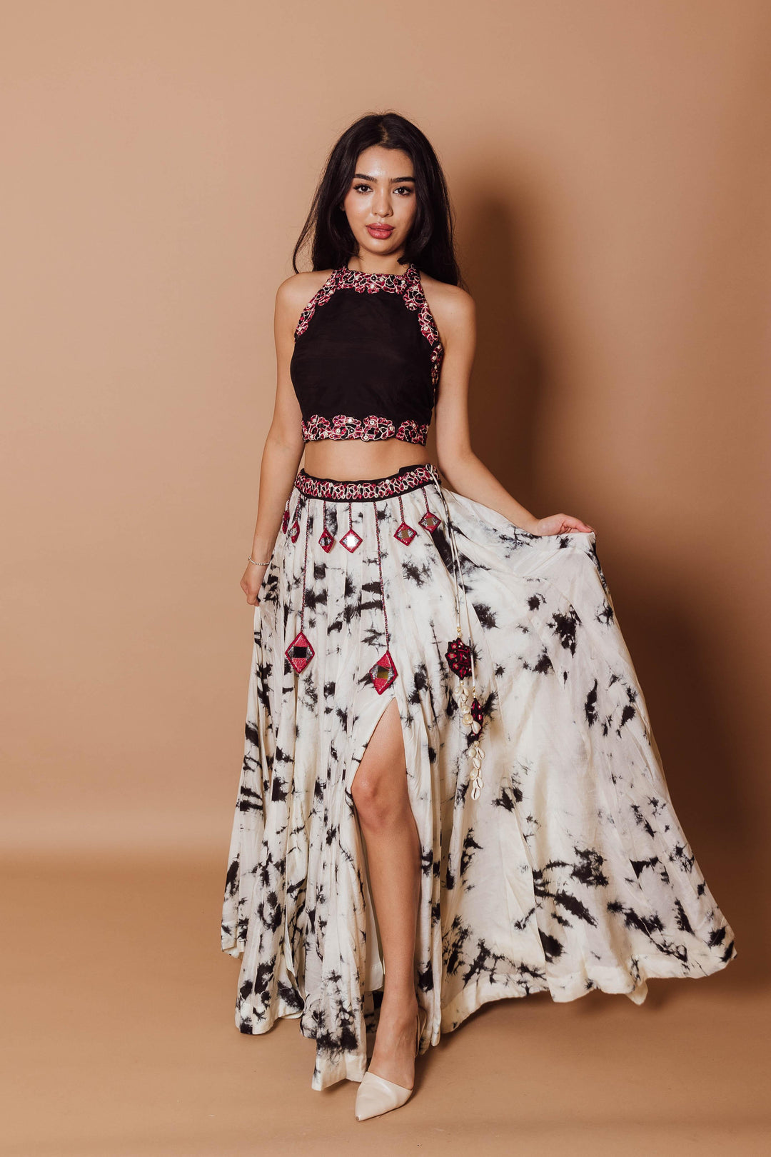 Lehenga with Double Slit-[mehendi outfit]-Raas
