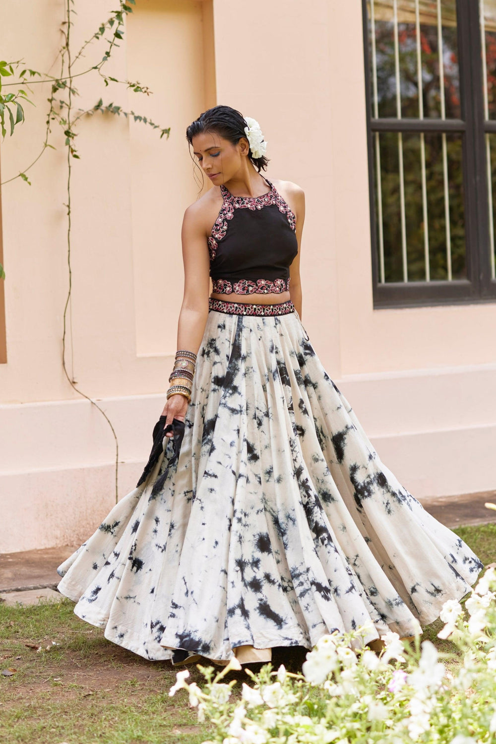 Lehenga with Double Slit-[mehendi outfit]-Raas
