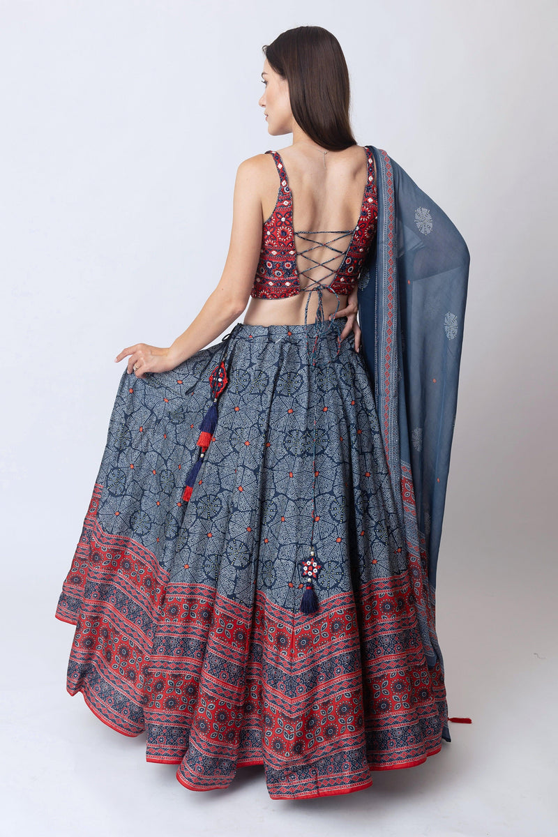 Lehenga with Embroidered Blouse Chiffon Dupatta-[mehendi outfit]-Raas