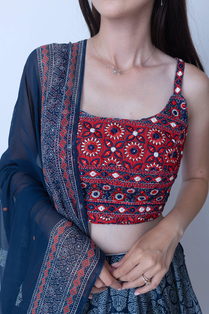 Lehenga with Embroidered Blouse Chiffon Dupatta-[mehendi outfit]-Raas