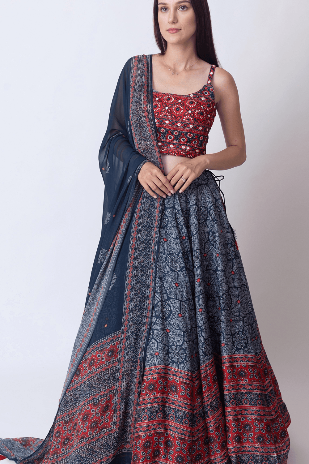 Lehenga with Embroidered Blouse Chiffon Dupatta-[mehendi outfit]-Raas