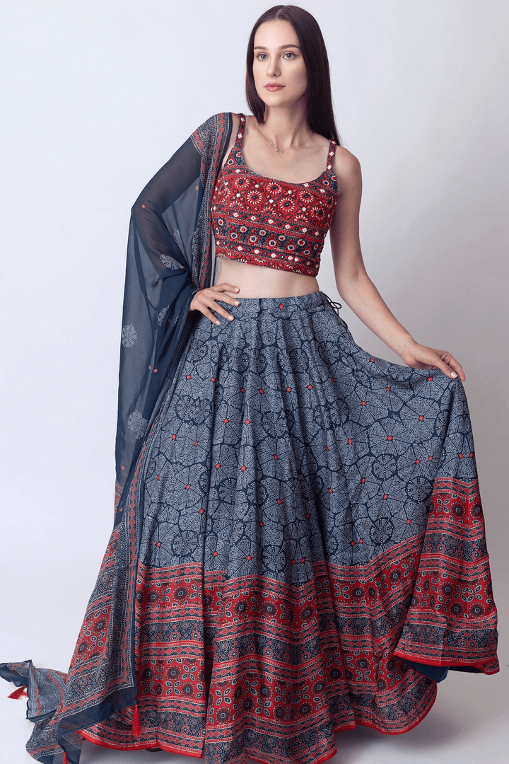 Lehenga with Embroidered Blouse Chiffon Dupatta-[mehendi outfit]-Raas