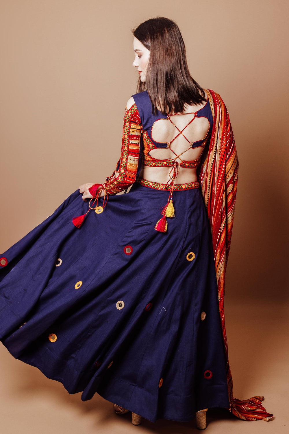Lehenga with Lace Up Sleeves and Back-[comfort-first-design]-[lightweight]-Raas