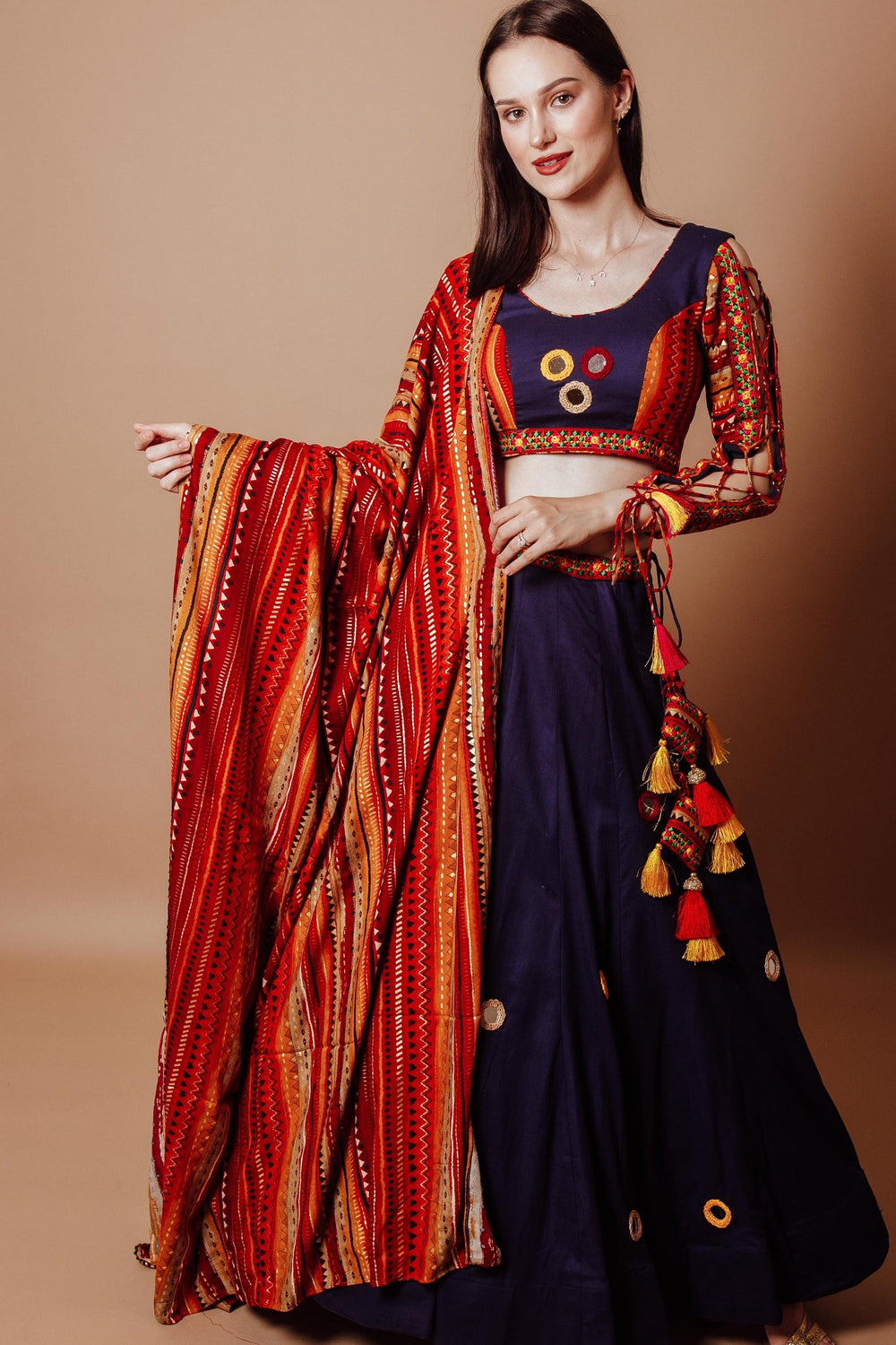 Lehenga with Lace Up Sleeves and Back-[comfort-first-design]-[lightweight]-Raas