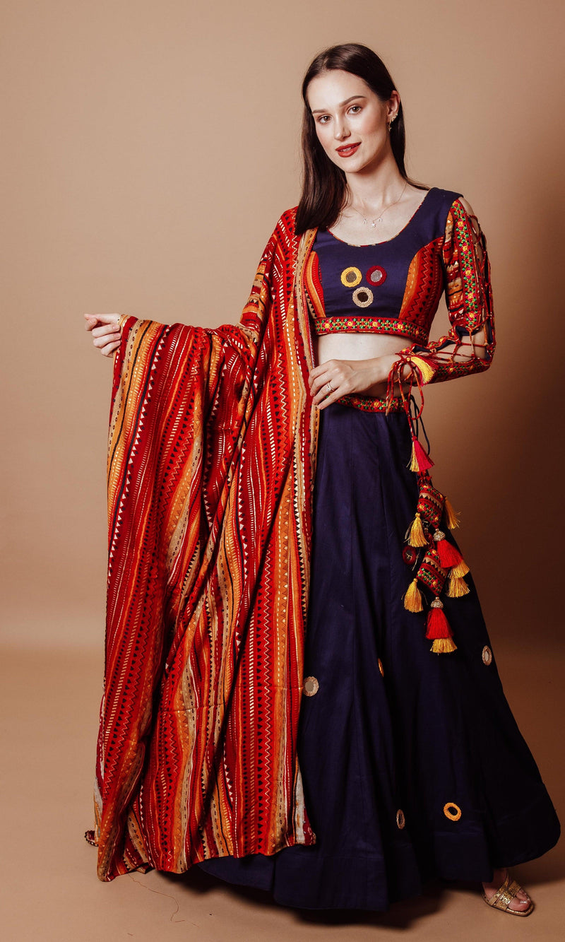 Lehenga with Lace Up Sleeves and Back-[comfort-first-design]-[lightweight]-Raas