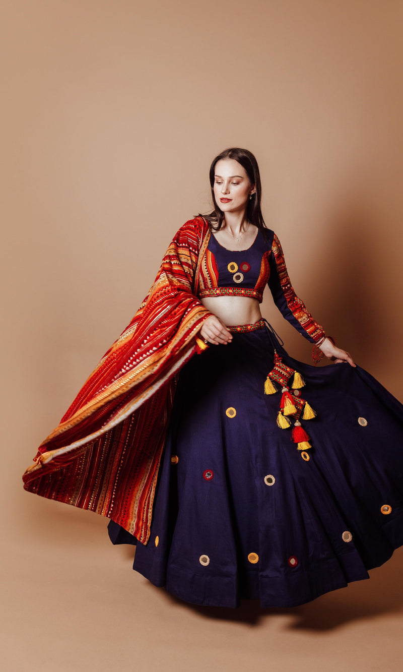 Lehenga with Lace Up Sleeves and Back-[comfort-first-design]-[lightweight]-Raas