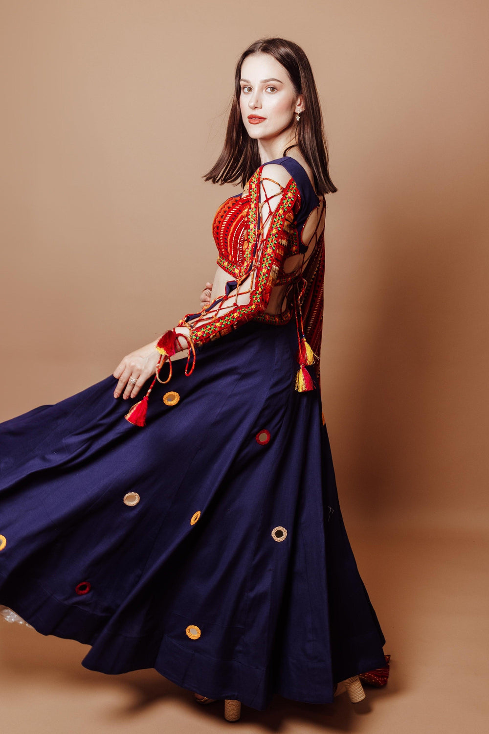 Lehenga with Lace Up Sleeves and Back-[comfort-first-design]-[lightweight]-Raas