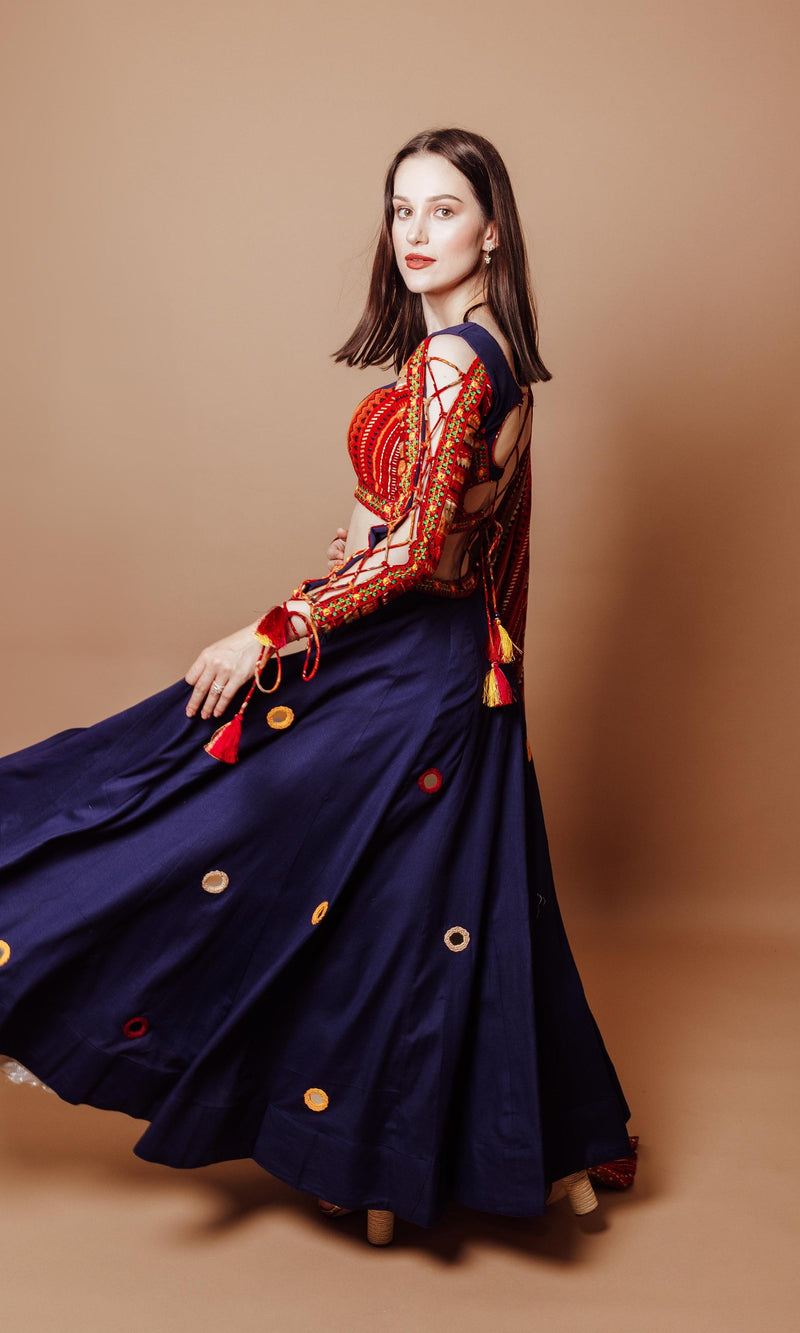 Lehenga with Lace Up Sleeves and Back-[comfort-first-design]-[lightweight]-Raas