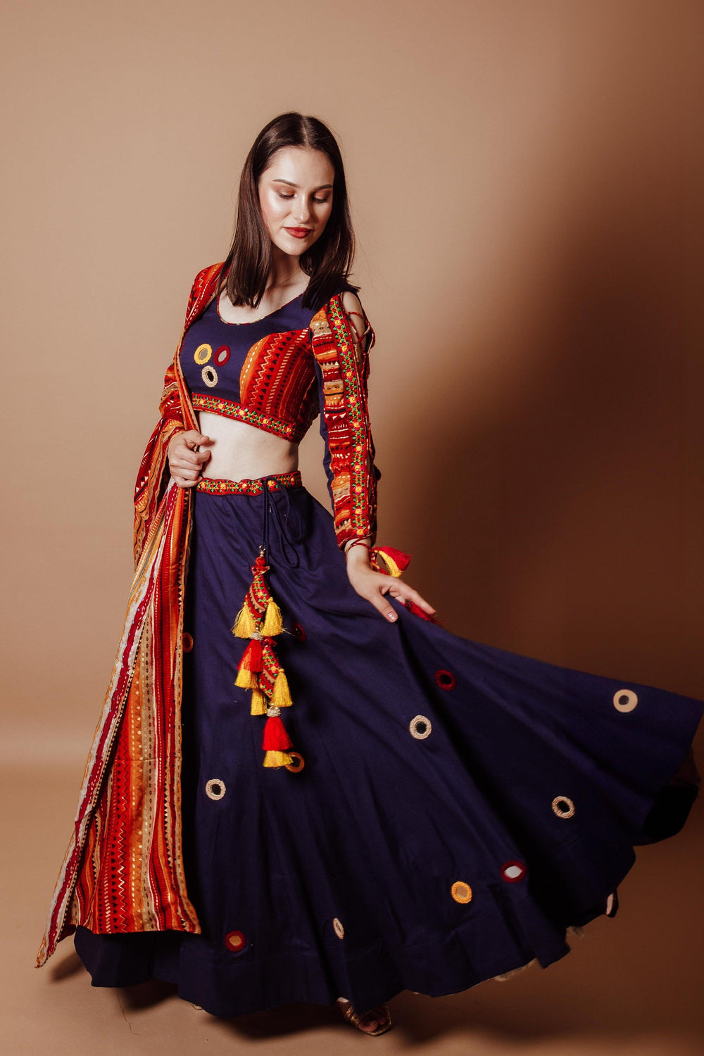 Lehenga with Lace Up Sleeves and Back-[comfort-first-design]-[lightweight]-Raas