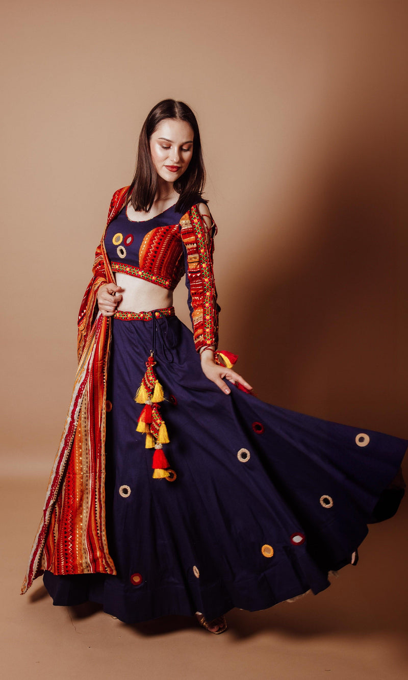 Lehenga with Lace Up Sleeves and Back-[comfort-first-design]-[lightweight]-Raas