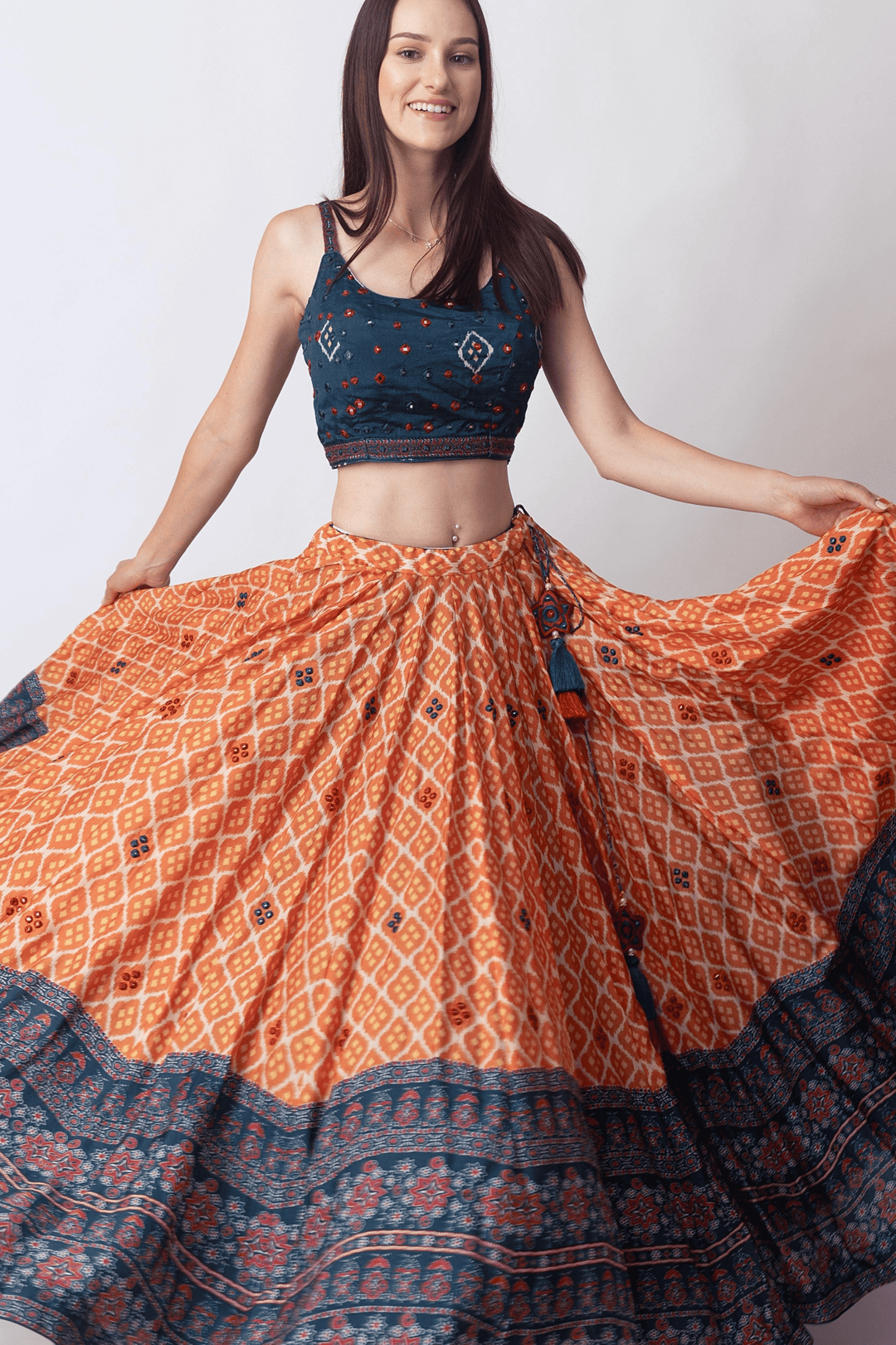 Lehenga with Mirror Embroidery-[comfort-first-design]-[lightweight]-Raas