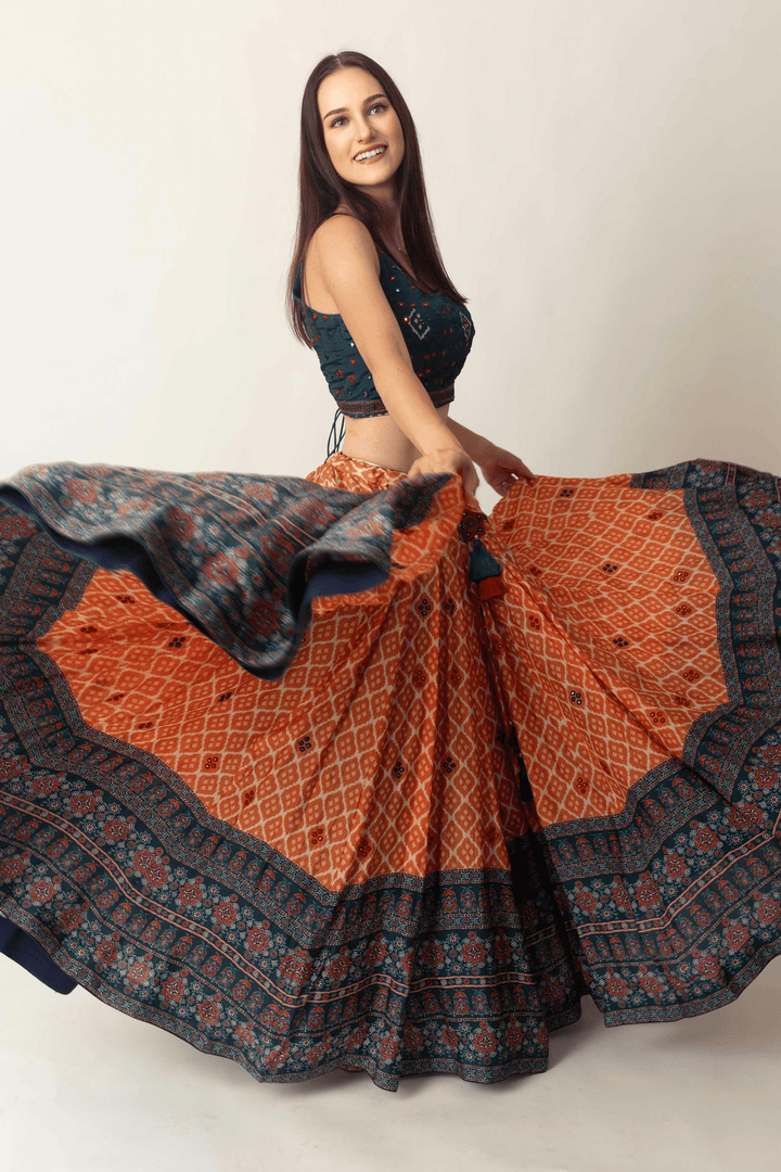 Lehenga with Mirror Embroidery-Raas USA