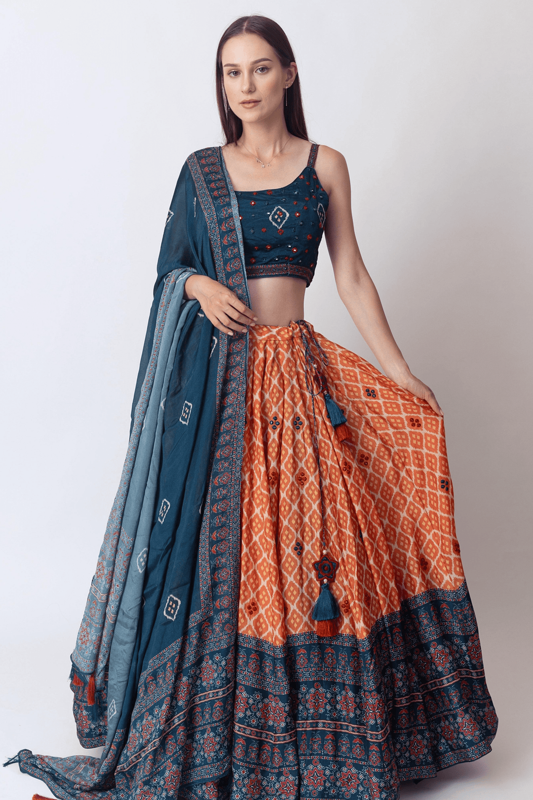 Lehenga with Mirror Embroidery-Raas USA