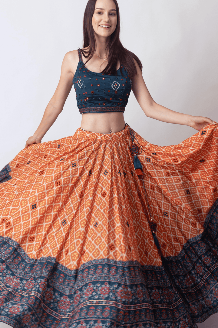 Lehenga with Mirror Embroidery-Raas USA