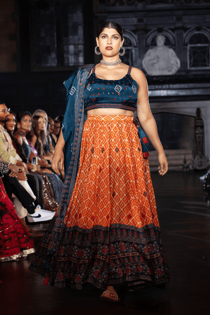 Lehenga with Mirror Embroidery-Raas USA
