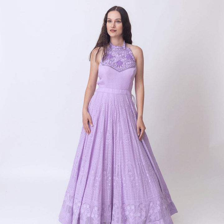 Lilac High Neck Gown-Raas USA