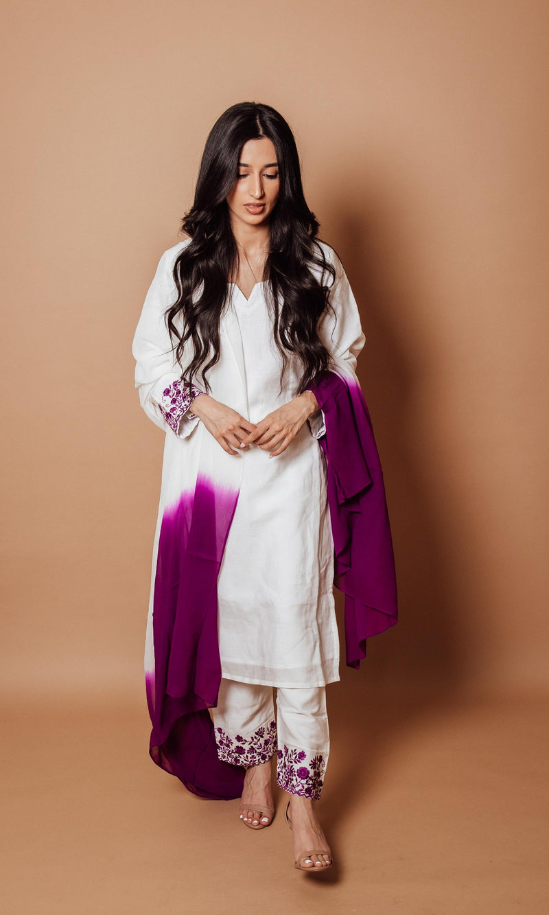 Livia White Embroidered Salwar Kameez Set-Raas