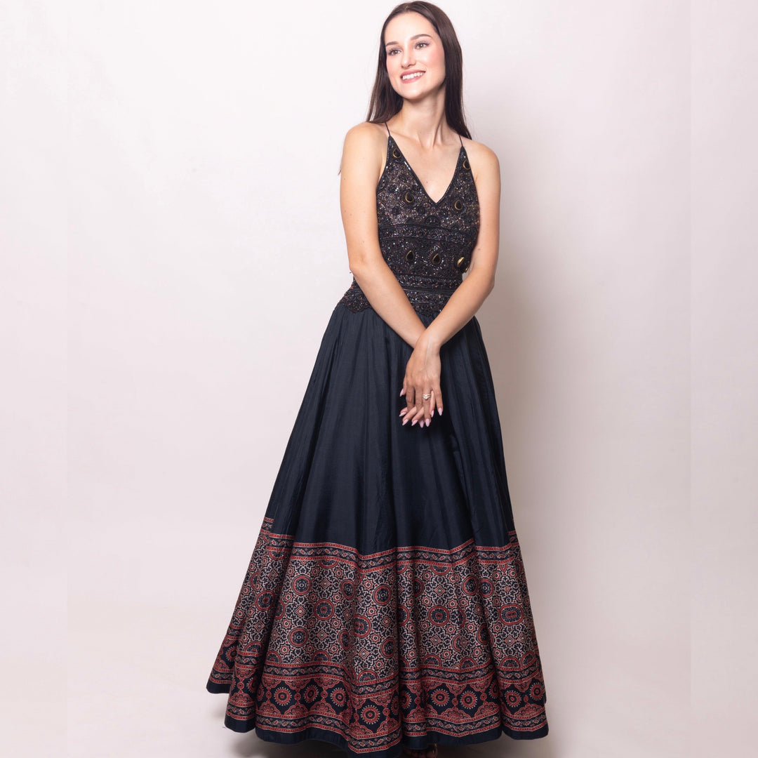 Long Dress with Hand Embroidery-Raas USA