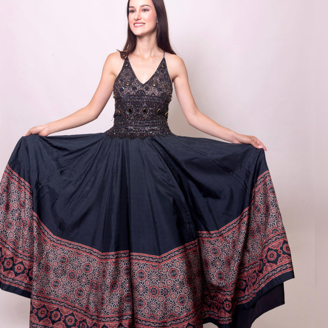 Long Dress with Hand Embroidery-Raas USA