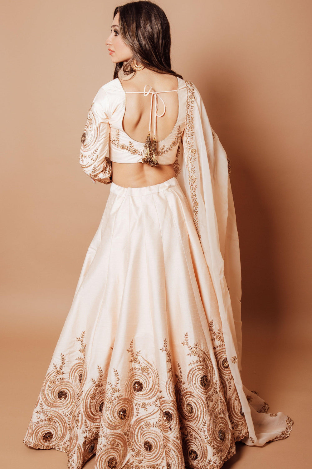 Long Sleeve White Sequin Lehenga Choli Set Chaniya choli RAAS