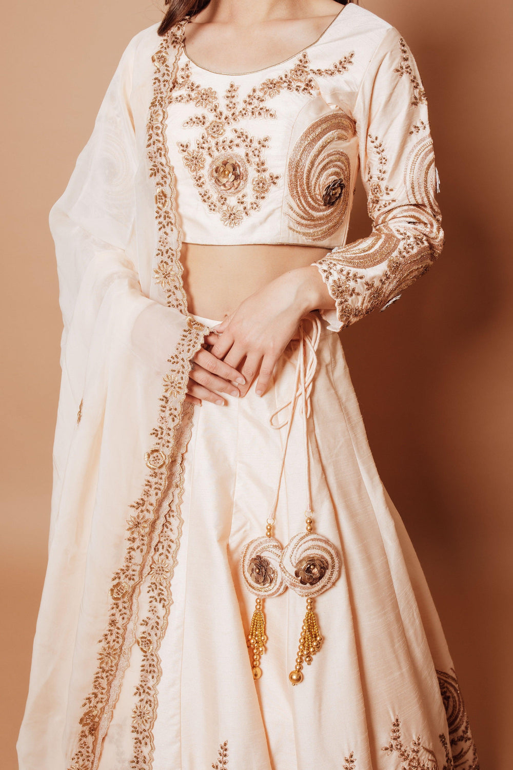 Long Sleeve White Sequin Lehenga Choli Set Chaniya choli RAAS