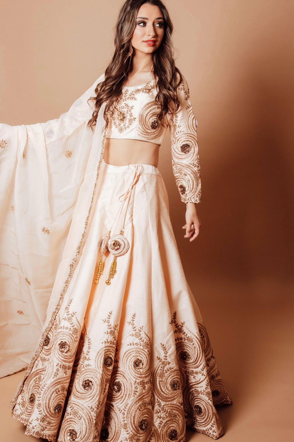 Long Sleeve White Sequin Lehenga Choli Set Chaniya choli RAAS