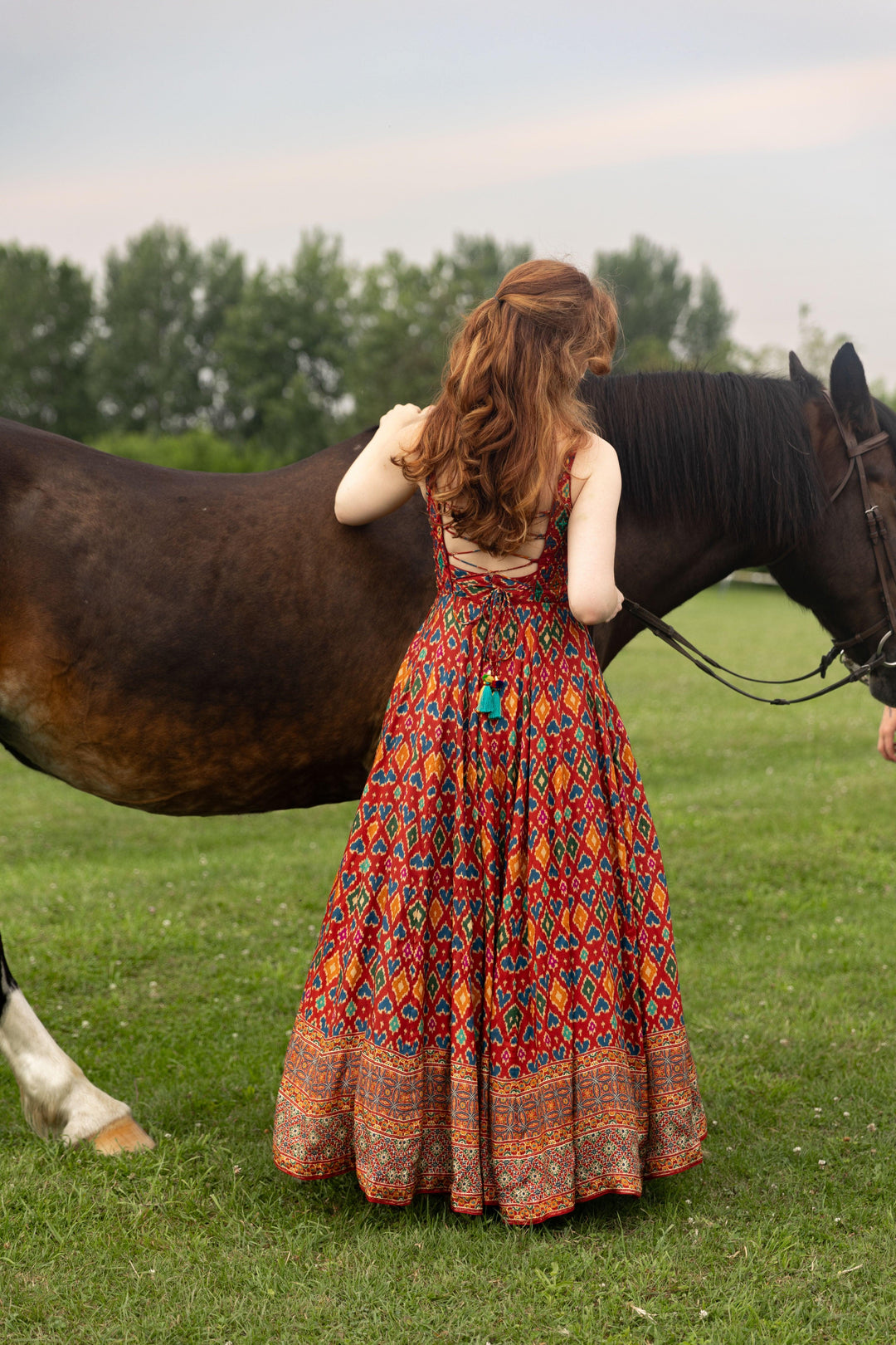 Louisa Red Dress with Patola Print - Raas