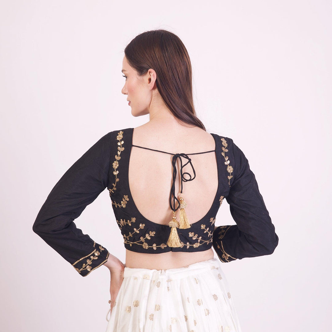 Lyric Black Blouse with Gotta Patti Embroidery-Raas USA