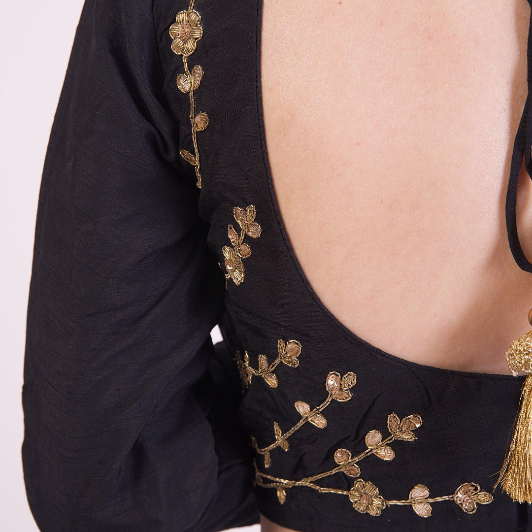 Lyric Black Blouse with Gotta Patti Embroidery-Raas USA