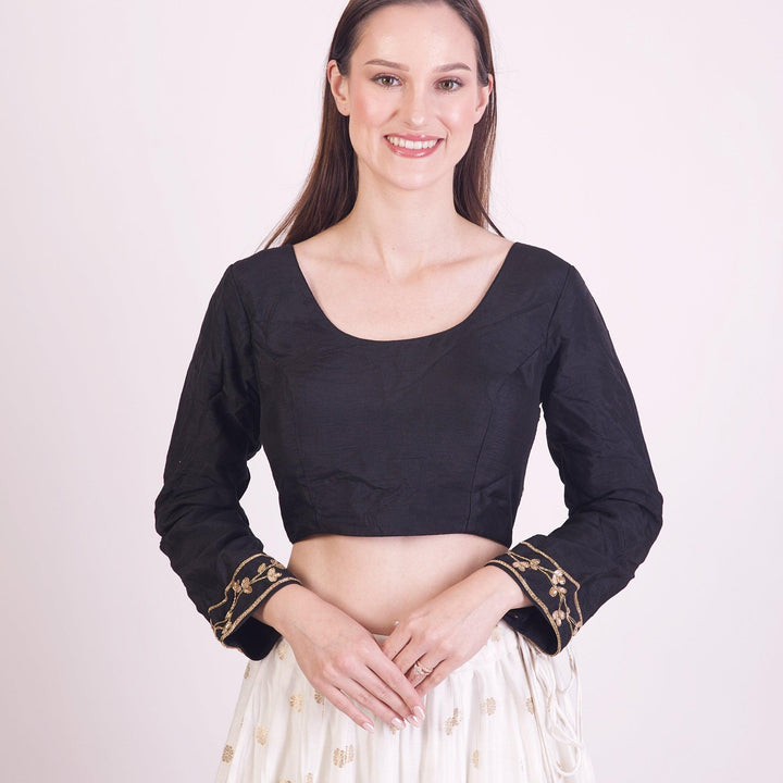 Lyric Black Blouse with Gotta Patti Embroidery-Raas USA