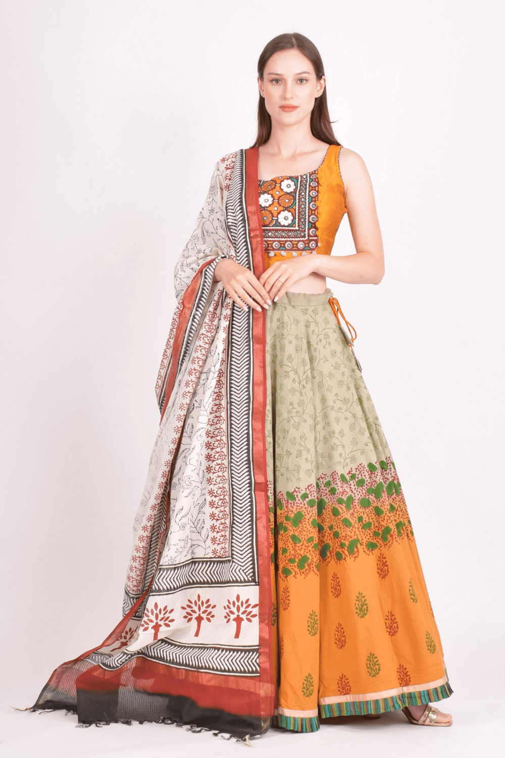 Machia Hand Block Print Chaniya Choli-[haldi_outfit]-Raas