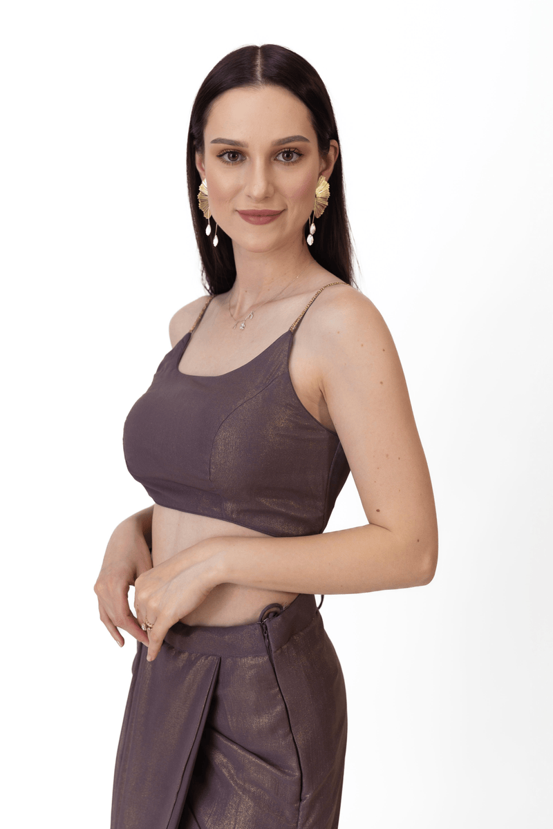 Manisha Brownish Purple Shimmer Drape Skirt Set sarees and lehenga RAAS