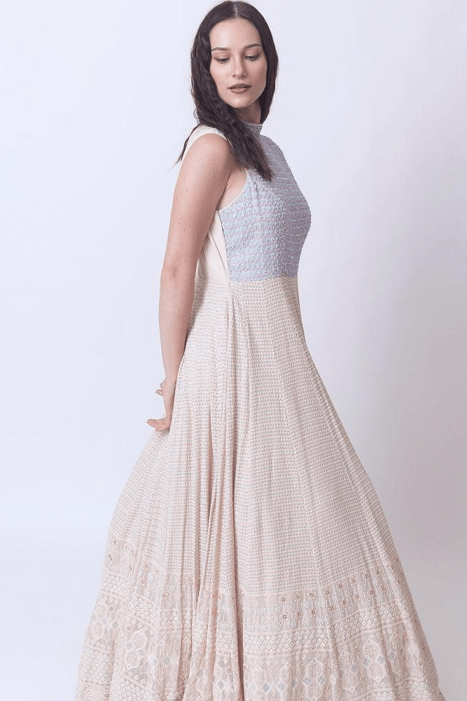 Manya Beige Gown Hand Embroidery-Raas USA