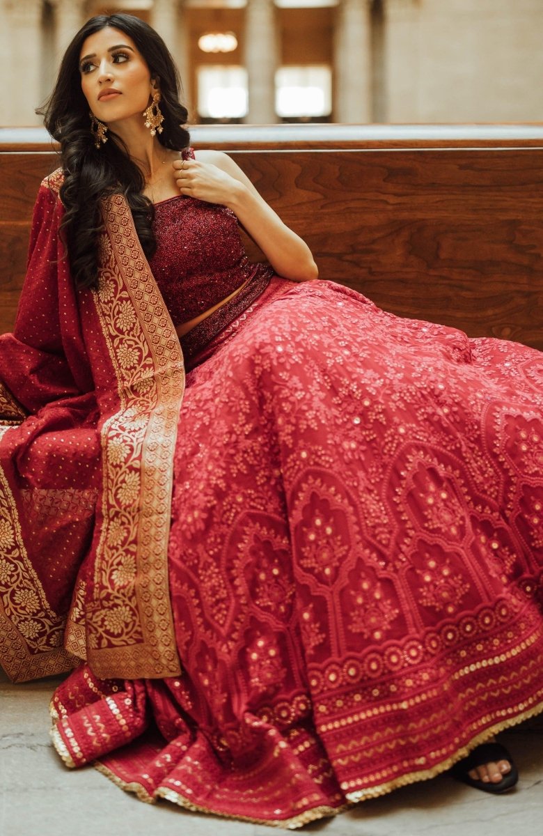 Maroon Heavy Embroidery Lehenga-[bridal_lehenga]-Raas