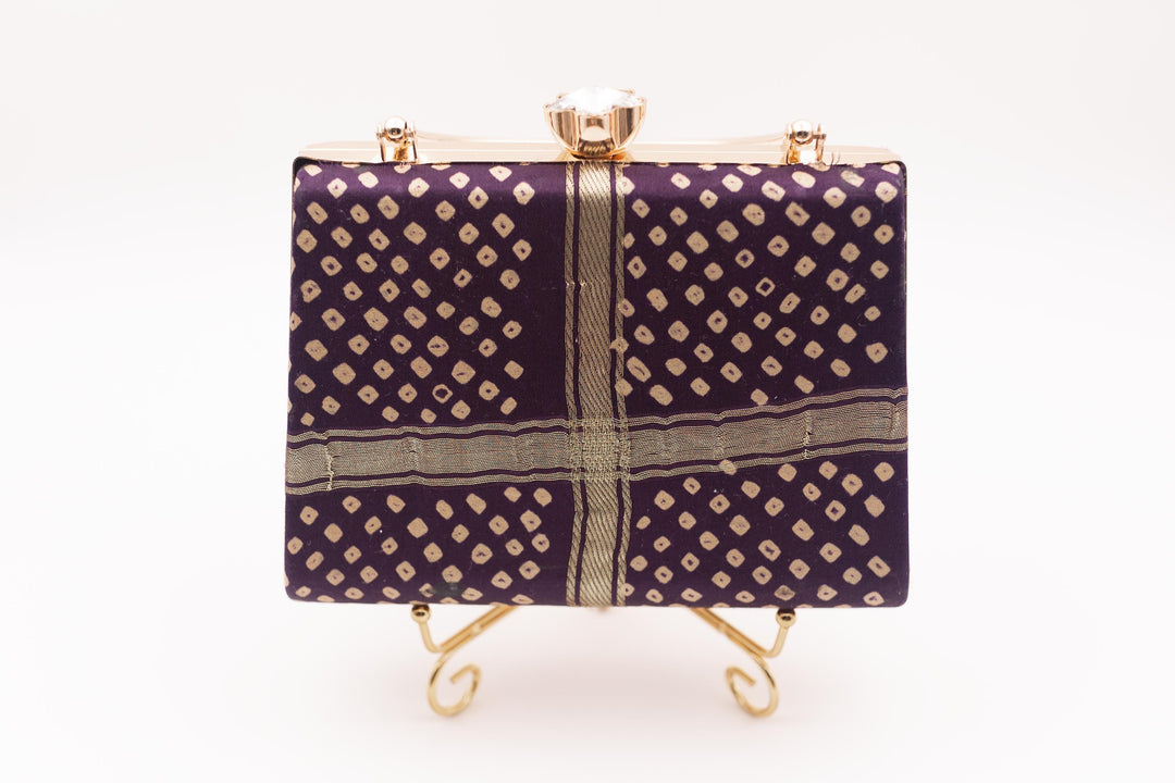 Maroon MONY CLUTCH with Gem Closure-Raas USA