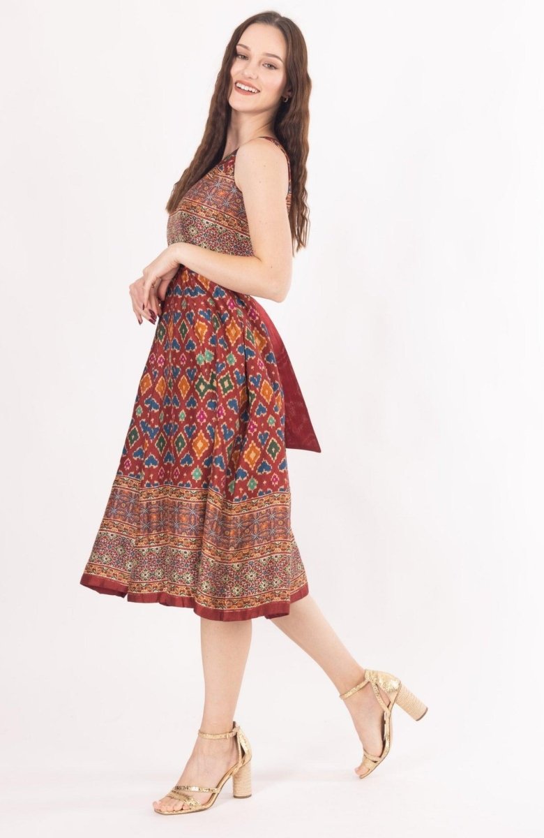 Maroon Midi Dress with Embroidered Belt dresses RAAS