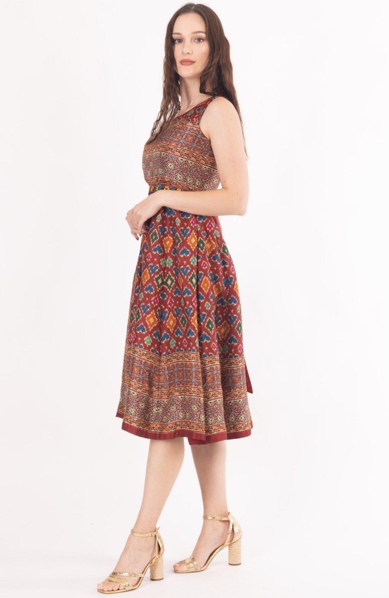 Maroon Midi Dress with Embroidered Belt dresses RAAS