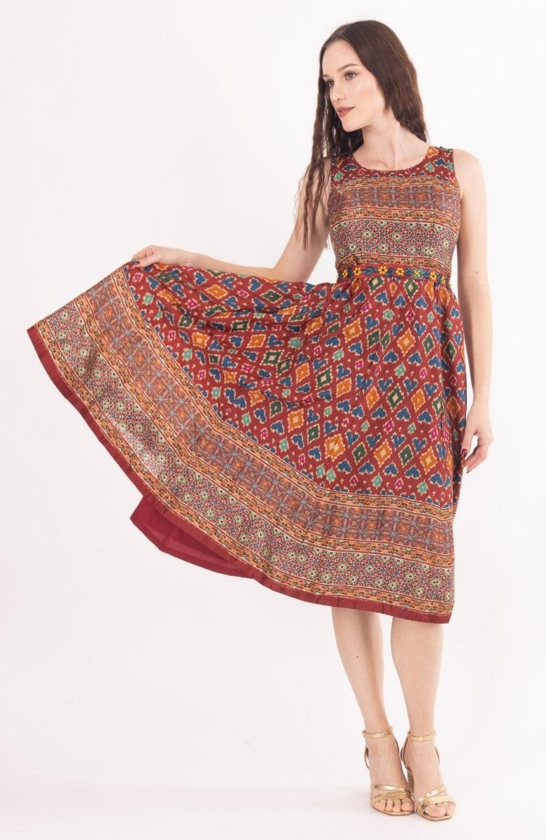 Maroon Midi Dress with Embroidered Belt dresses RAAS