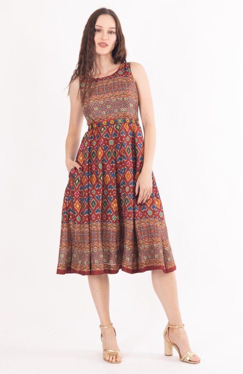 Maroon Midi Dress with Embroidered Belt dresses RAAS