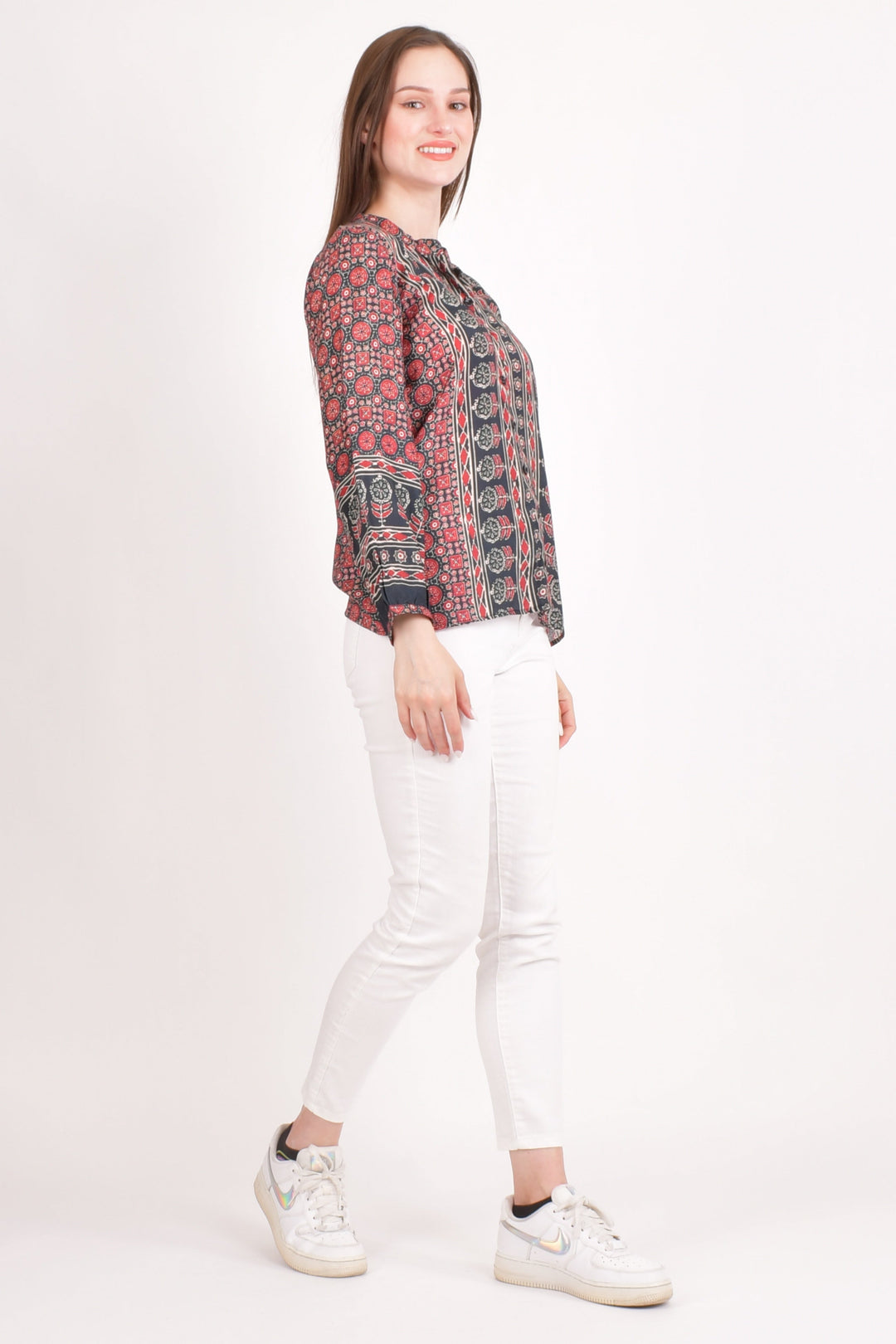 Maroon Muslin Silk Button-Up Top-Raas USA