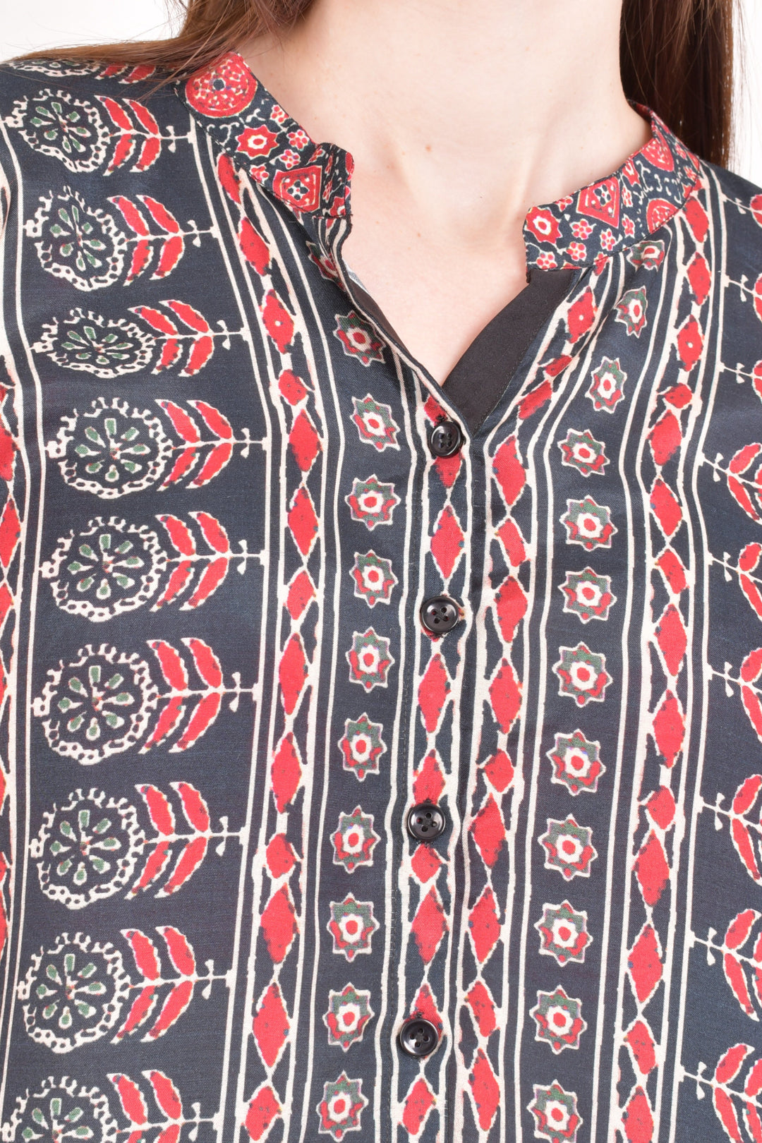 Maroon Muslin Silk Button-Up Top-Raas USA