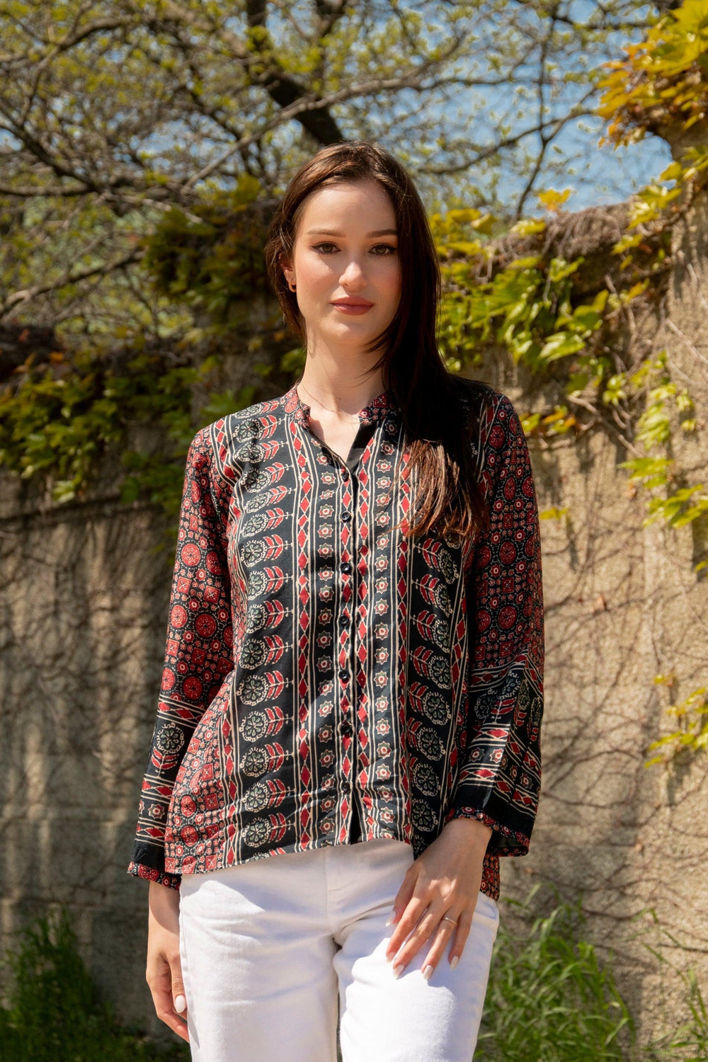 Maroon Muslin Silk Button - Up Top TOPS & TUNICS RAAS