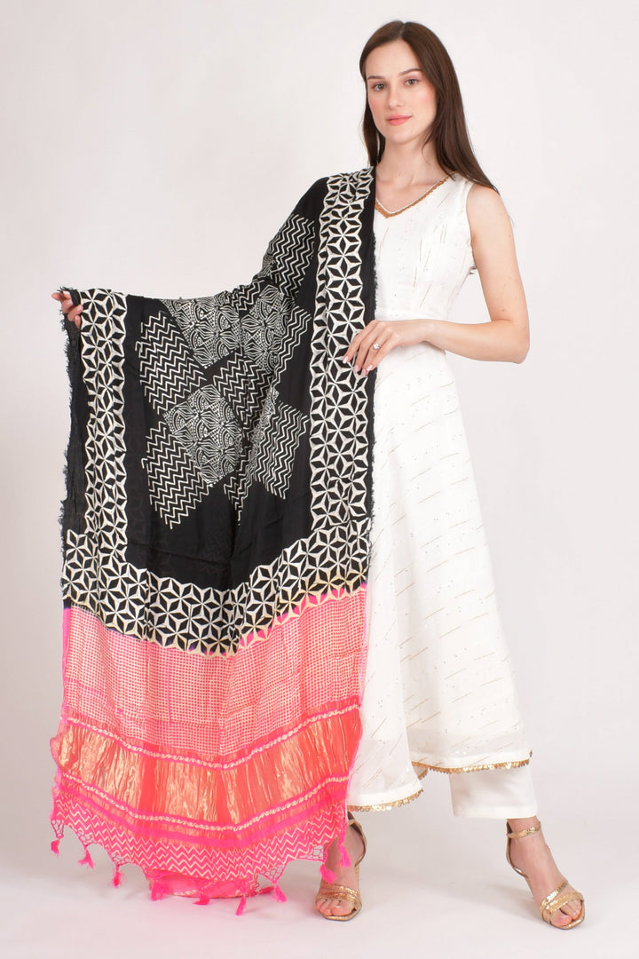 Maya Modal Silk Black Dupatta-Raas USA