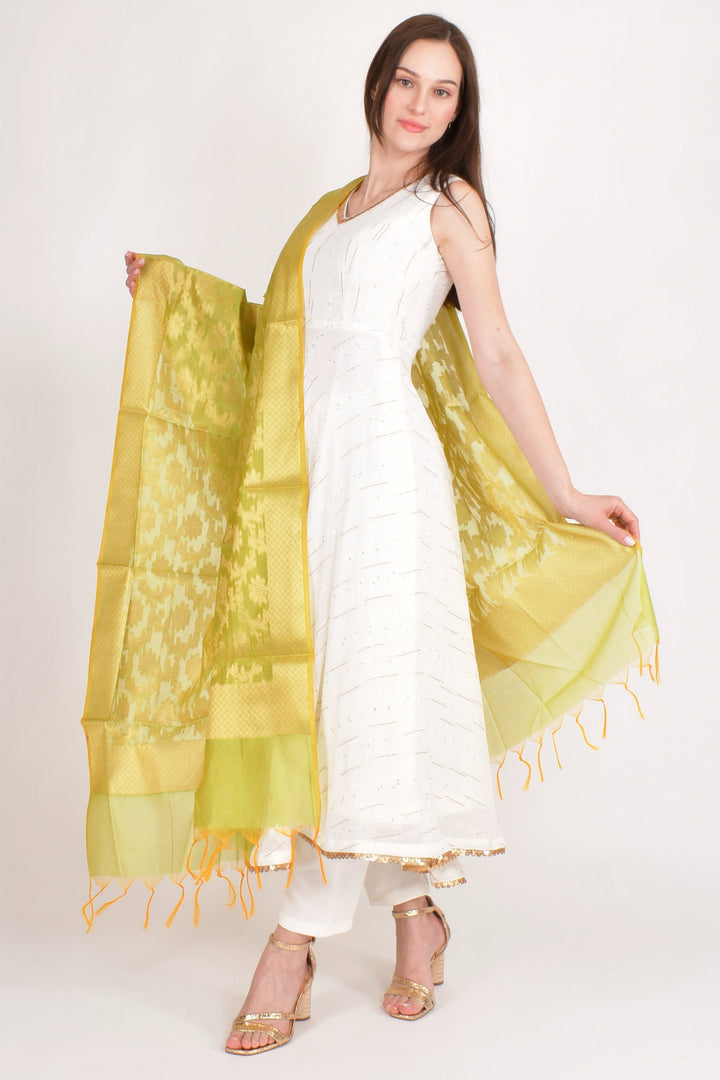 Meera Lime Banarasi Silk Dupatta-Raas USA