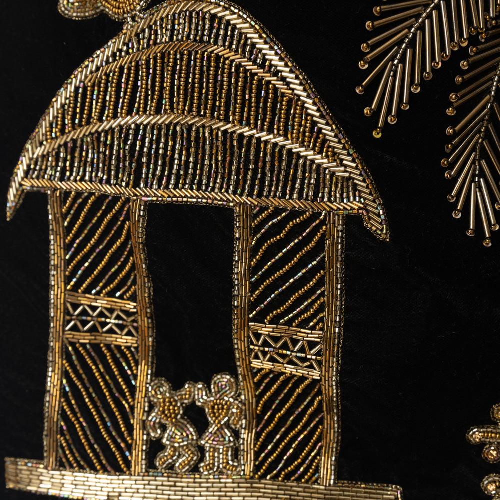 Mini Black Dress with Varli Hand Embroidery-Raas USA