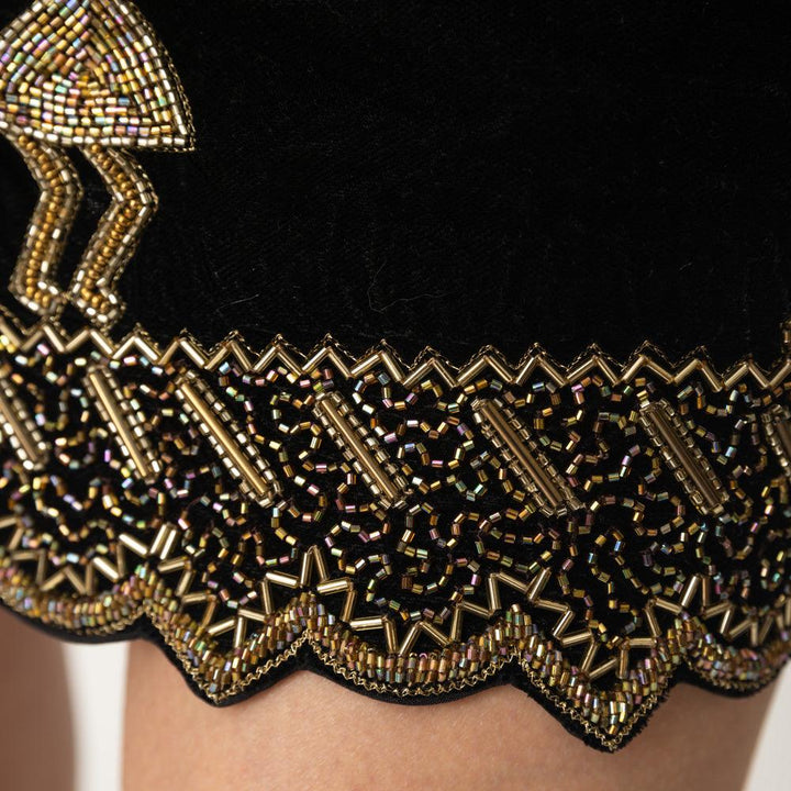 Mini Black Dress with Varli Hand Embroidery-Raas USA