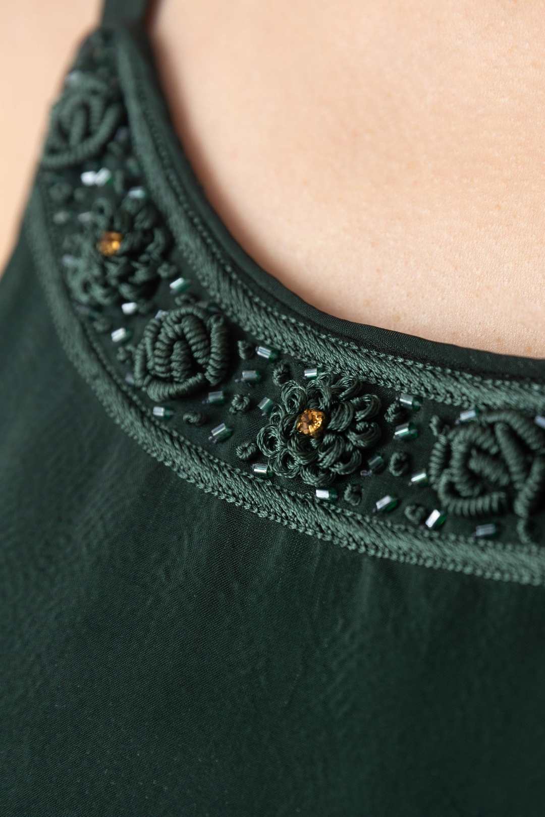 Mirena Green A-Line Long Dress