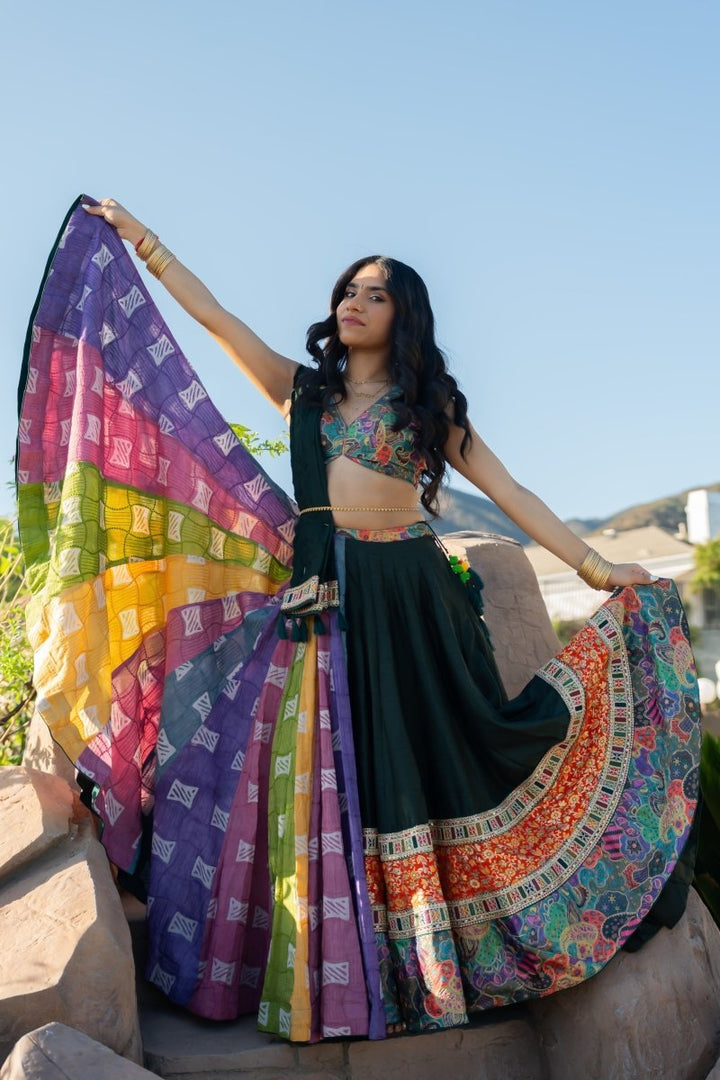 Mul Cotton Full Flare Multi color Chaniya Choli with a dramatic twirl, perfect for Garba.
