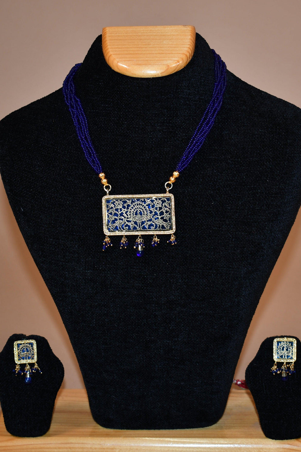 Multi Beaded Dark Blue Necklace Set FASHION JEWELRY RAAS